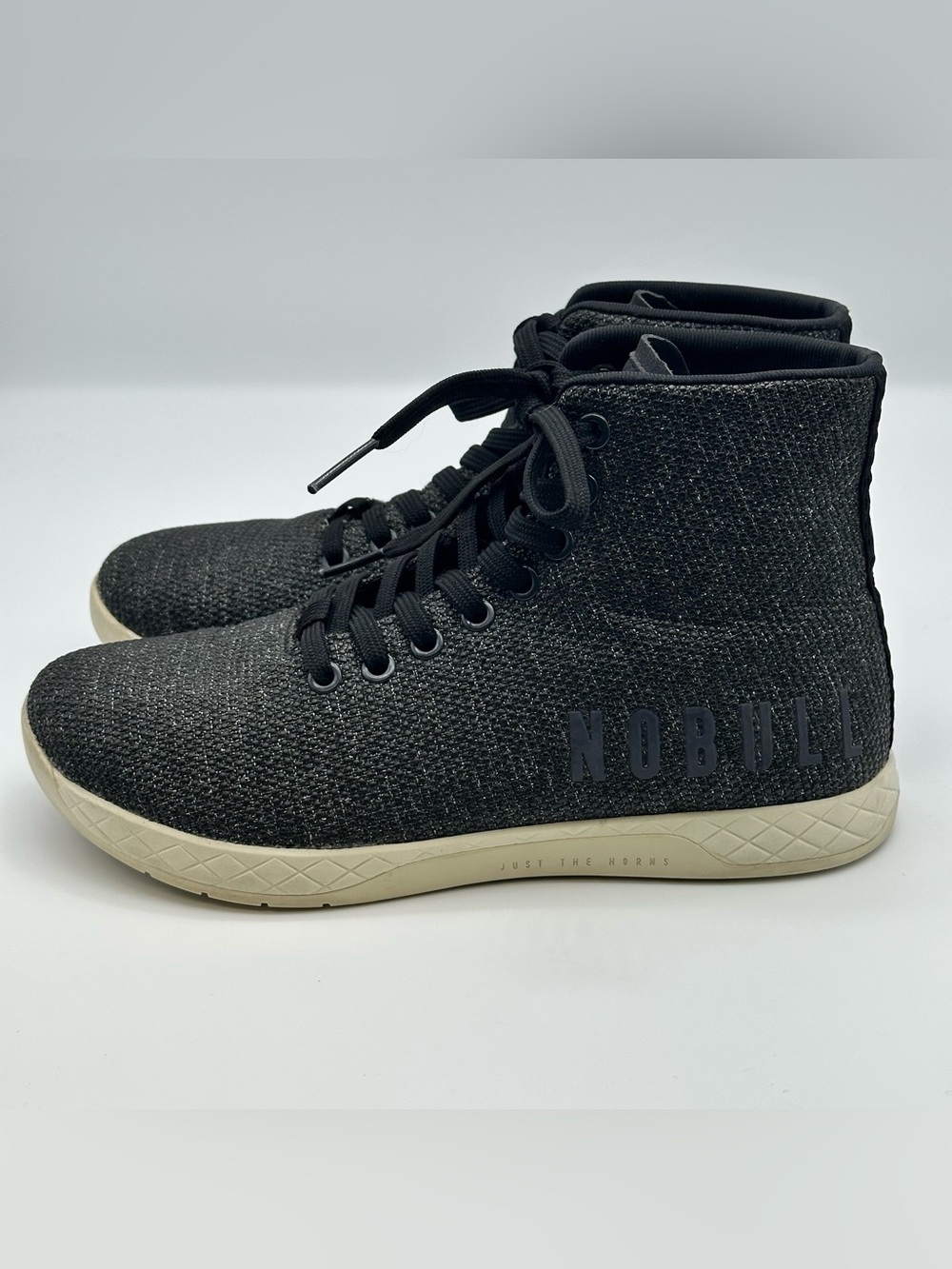 NoBull High Top Trainers M 6.5/W 8 Black Superfabric Lifting Lace Up Athletic